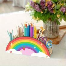 Rainbow Star Semi-Circle Wooden Pen Holder | Art Supplies Brush Scissors Storage Box - A - View 2
