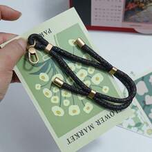 1pc Glitter Black Shiny Adjustable Phone Lanyard, Versatile Short Wrist Strap, Keychain Holder, Outdoor Anti-Lost Braided Strap - Black - View 1