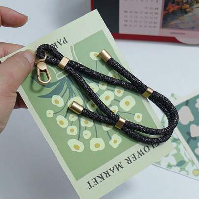 1条闪亮黑色可调节手机挂绳，多功能短腕带，钥匙扣，户外防丢编织带