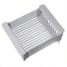 Adjustable Stainless Steel Retractable Dish Drying Rack | Heavy Duty No-Drill Sink Organizer Rack, Space-Saving Drainer Rack With Striped Design, Suitable For Utensils And Cookware, Fits Sink And Countertop, Modern Kitchen Storage, Multi-Function Shelf - Multicolor - View 12