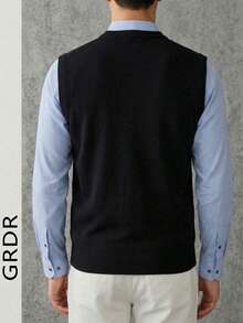 GRDR Men's V-Neck Casual Everyday Versatile Knit Vest - Black - View 3