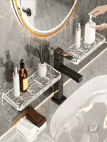 1pc Wavy Acrylic Bathroom Shelf, Wall Mounted Organizer Rack For Toiletries, Makeup, No Drilling Required - Transparent - View 4