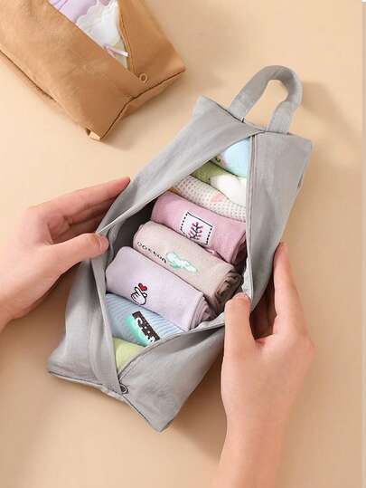 1pc Multi-Color Portable Lingerie & Socks Storage Bag, Made Of Water-Resistant And Durable Fabric, Available In Pink/Gray/Brown, Convenient Zipper Closure And Handheld Design For Travel And Home Use. Suitable For Organizing Underwear, Socks, Cosmetics And More. Practical And Durable, Also A Thoughtful Gift For Women, Students And Travelers.