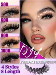 Queenice 800 Clusters Mixed-Length False Eyelashes, Including 50D, 60D, 80D, 100D Four Specifications Of Segmented False Eyelashes, Various Styles, DIY At Home, Natural And Thick Effect, Ideal For Fluffy, Dense, Voluminous And Exaggerated Makeup Looks, Perfect Gift For Mother's Day, Valentine's Day, Easter, Christmas - D - View 3