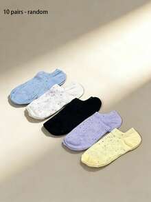 5/10 Pairs Women Short Socks, Polka Dot And Striped Design, Suitable For All Seasons, Random Colors - Multicolor - View 14