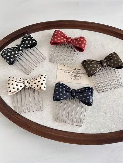 1个6厘米/2.36英寸法式风情彩色波点蝴蝶结发夹，时尚百搭，简约优雅，适合日常、休闲、派对、海滩、度假、发型设计、洗脸/洗头、化妆、服装配饰、春夏秋冬侧刘海、假日、旅行、新娘配饰
