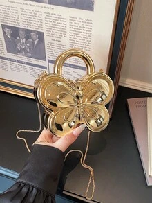 Túi xách mini hình bướm bằng acrylic mới, túi dự tiệc sang trọng thời trang có dây đeo xích, túi đeo vai và đeo chéo. - Vàng - Xem 7