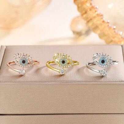 3 pièces Bague ouverte en alliage de cuivre de forme œil, accessoire polyvalent élégant et personnalisé. Convient pour le port quotidien et les fêtes. Bague pour femme, accessoire d'été