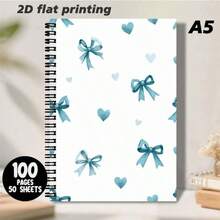 1 cuốn sổ tay xoắn lò xo cỡ A5 màu xanh dương tươi mát, họa tiết nơ và trái tim, thiết kế tối giản và thời trang, giấy mịn giúp viết thoải mái, phù hợp để ghi chép và lưu giữ thông tin hàng ngày, mang đến nét lãng mạn cho những giờ viết của bạn. - C - Xem 7
