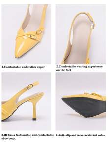 Women's Pointed Toe Kitten Heel Slip-On Sandals - Yellow - View 8