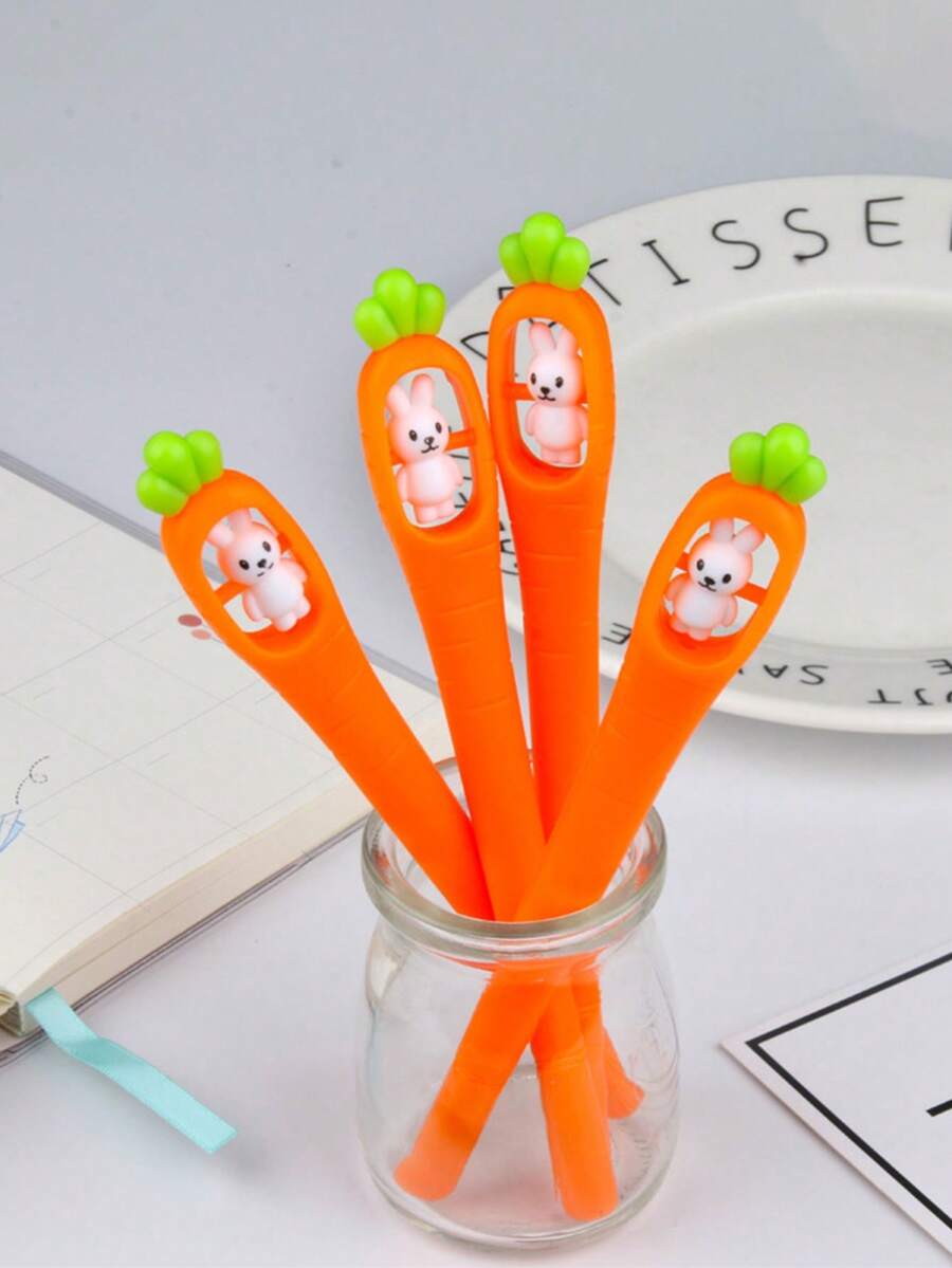 10支装创意胡萝卜造型旋转兔子圆珠笔，适合作为学生奖励，水性墨水，胡萝卜造型笔 - 多色 - 查看 1