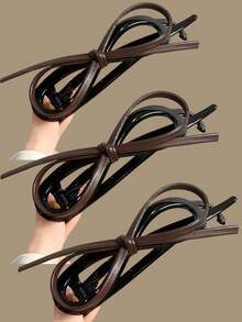 2个/3个装女士皮革蝴蝶结扭结发夹，大号防滑发夹，适合优雅盘发造型 - 彩色 - 查看 20