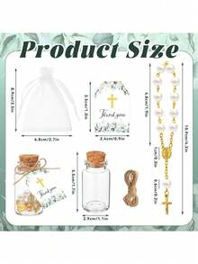 100pcs Mini Rose Rosary Beads Baptism Favors, Including 25 Sets Of Mini Rose Rosary Beads With Silk Pouches, Baptism Glass Bottles And Thank You Cards, Suitable For Baptism, Wedding And Other Occasions - Multicolor - View 4