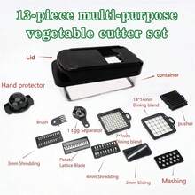 Upgraded 13-In-1 Vegetable Chopper With Drainage Design, Vegetable Slicer And Dicer With Safety Hand Guard, Stainless Steel Blade Kitchen Food Chopper - Multicolor - View 12