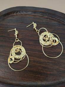 1 Pair Exaggerated Geometric Round Stud Earrings, Fashionable Luxury Versatile Earrings & Pendants Suitable For Women's Party, Daily Wear, Holidays, Vacation - Geometric Circle - View 4