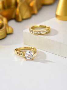 Bộ 2 nhẫn nữ hình vuông đính đá Zirconia, tinh tế, lấp lánh, thanh lịch, đa năng và độc đáo, phù hợp cho sử dụng hàng ngày, đi nghỉ mát, dự tiệc và phối hợp với nhiều trang phục. - Nhẫn zircon - Xem 5