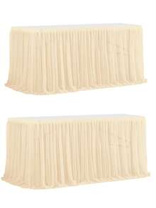 1pc Polyester Ruffled Table Skirt, Suitable For 48/72/96/108/168 Inch Rectangular Tables, Wrinkle-Resistant And Easy To Clean, Ruffle Hem Design, Ideal For Birthday, Party, Wedding, Bridal Shower, Celebration Decor - Multicolor - View 43