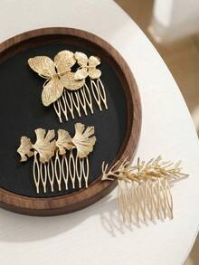 3pcs Elegant Geometric Pattern Butterfly Hair Clips, Versatile Accessories For Women, Side Comb, Headpiece - Multicolor - View 1