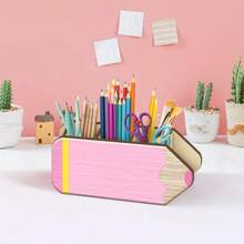 粉色铅笔形木质笔筒 | 可爱学生桌面文具收纳盒 - A - 查看 6