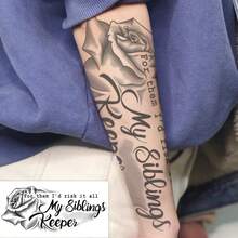 Herbal Juice Semi-Permanent Magic Tattoo Sticker, Rose Flower In English "For Them, I Am Willing To Give Everything" Pattern, 7-14 Days Non-Fading, Non-Reflective Hand Arm Body Semi-Permanent Tattoo Waterproof Non-Reflective Tattoo - Halloween - View 4
