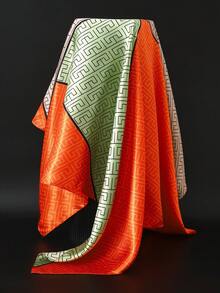 1条新款时尚90*90厘米方形丝巾，女士多功能旅行披肩，奢华印花真丝围巾，35.4英寸 - 彩色 - 查看 5