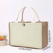 Solid Color Retro Linen Large Capacity Women's Handbag, Reusable For Daily, Shopping, Gatherings - Green - View 2