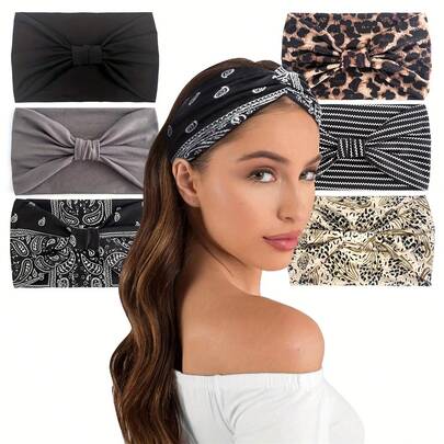 2pcs Bohemian Style Headbands, Women's Elastic Hair Bands, Non-Slip Headwraps, Wide Headbands, Stretchy Non-Slip Headbands, Twist Hair Accessories, Yoga Sports Retro Hair Decorations