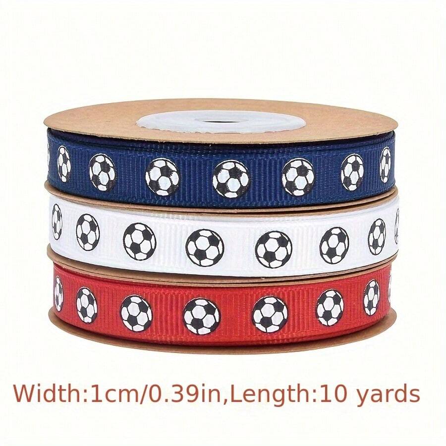 1pc Soccer Theme Ribbon - Navy Blue And Red Background With White Soccer Ball Print, Durable Gift Wrapping For Sports Parties, Birthday Celebrations And Holiday Decorations. Battery-Free Decorative Ribbon, Suitable For Holiday Decor, Modern Style Ribbon, Smooth Texture, Soccer Theme Ribbon For Various Occasions (Random Style) - Multicolor - View 1