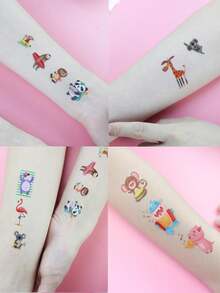 9 Sheets Body Art Temporary Tattoo Stickers, Perfect For Women. Cute And Fun Cartoon Animal Pattern, Waterproof Fake Tattoo, Lasting 2-5 Days. Can Be Used On Fingers, Hands, Arms, Neck, Chest, Waist And Legs. Perfect For Parties, Gifts. Easy To Use And Remove. - Multicolor - View 5