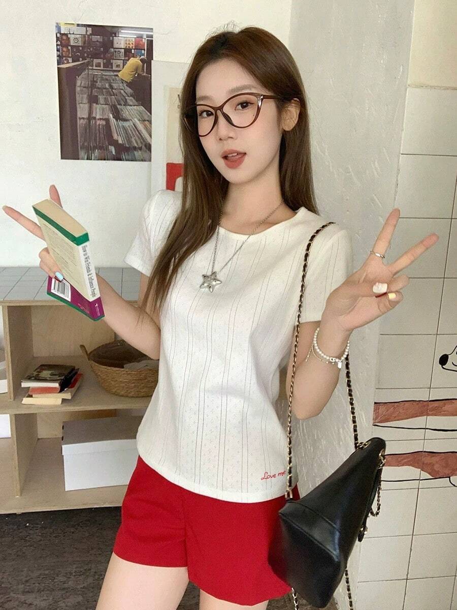 爱我休闲修身短袖T恤，夏季新款白色 - 白色 - 查看 1