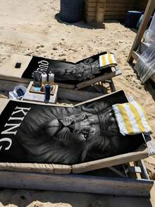 2条/1条黑白狮子情侣沙滩巾，超柔软微纤维沙滩巾 - 速干、轻便，是游泳、健身和瑜伽的理想之选 - 完美的旅行伴侣，健身房毛巾。趣味设计，速干面料，超大尺寸沙滩巾，情人节礼物，送给伴侣的最佳礼物。 - 彩色 - 查看 9