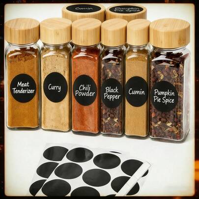 24pcs Wooden Lid Square Spice Jars & Pepper Shakers Set