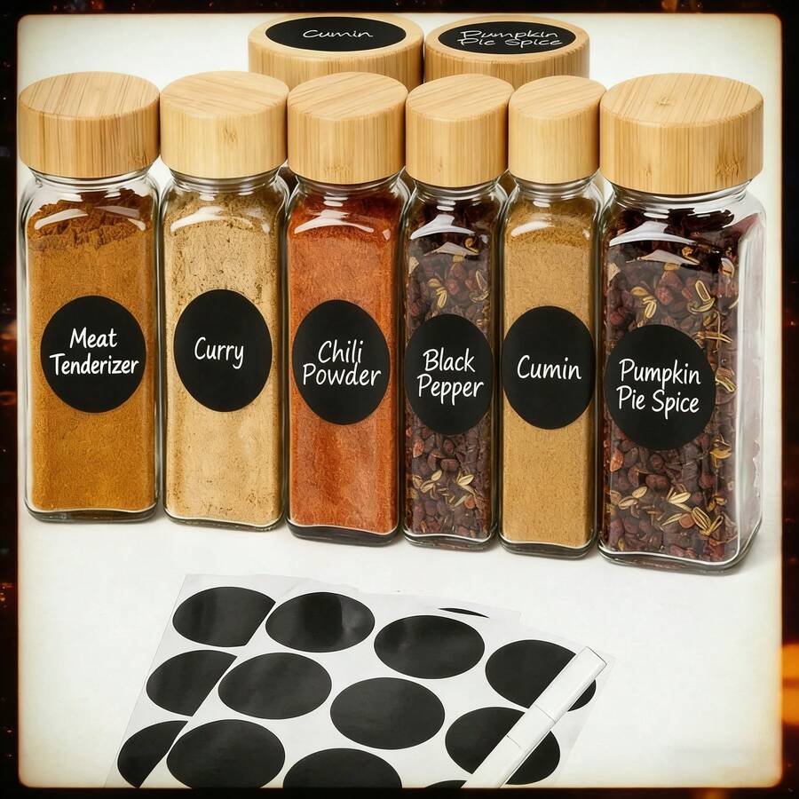 24件套木盖方形调料罐和胡椒瓶套装 - 彩色 - 查看 1
