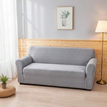 1pc Luxury Stretch Sofa Cover, Full Wrap-Around Non-Slip Design, Machine Washable, Dirt-Resistant, Suitable For All Seasons, Solid Color Geometric Pattern, Sofa Protector Cover For Living Room, Bedroom, Dining Area, Fits Single To 4-Seater Sofas, Milk Silk Material, Elastic Band Design, Pet-Friendly (1pc)