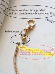 1pc Purple Sakura Sunflower Charm Bracelet, 1pc Heart HOPE Slogan Bow Bracelet, 1pc Starfish Butterfly Animal Bracelet, 1pc Heart Cross Bracelet - Gold - View 11