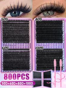 Queenice 800 Clusters Mixed-Length False Eyelashes, Including 50D, 60D, 80D, 100D Four Specifications Of Segmented False Eyelashes, Various Styles, DIY At Home, Natural And Thick Effect, Ideal For Fluffy, Dense, Voluminous And Exaggerated Makeup Looks, Perfect Gift For Mother's Day, Valentine's Day, Easter, Christmas - D - View 10