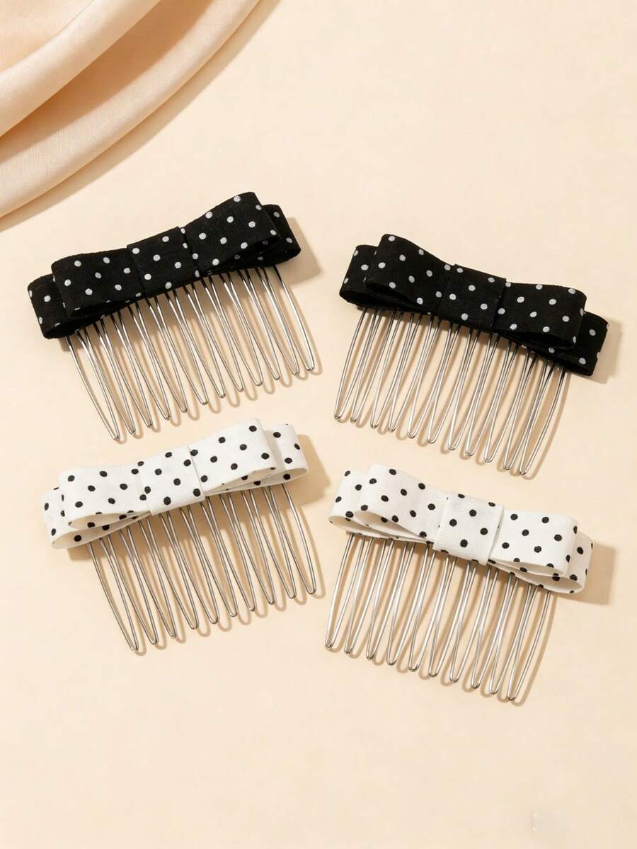 1 chiếc lược cài tóc nơ chấm bi đen trắng đơn giản, ngọt ngào cho bé gái mùa xuân hè, phụ kiện lược cài tóc ngược phù hợp để phối đồ hàng ngày. - Nhiều màu - Xem 1