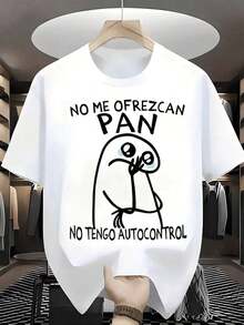 Playera oversize estampada color blanco para mujer confeccionada en algodón con diseño divertido y gracioso de personaje estilo meme acompañado de la frase "No me ofrezcan pan, no tengo autocontrol", ideal para un look juvenil, moderno, casual, cómodo, urbano y lleno de humor perfecto para expresar personalidad y diversión en cualquier ocasión - Blanco - Ver 1