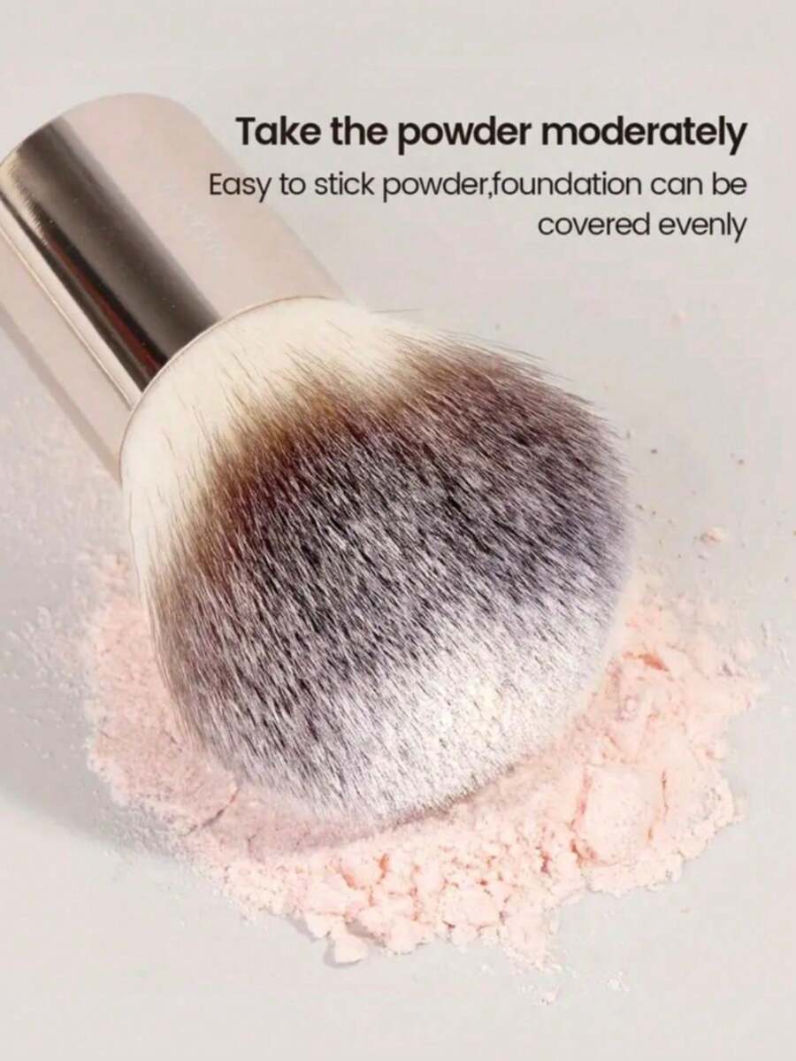 1pc Large Powder Brush, Aluminum Tube Makeup Brush For Powder, Face Powder Brush - Multicolor - View 1