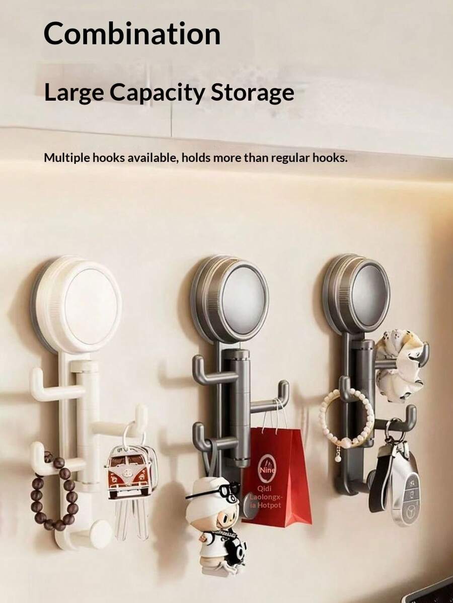 1pc Rotating Hook, Vacuum Suction Cup Hanger, For Dorm, Bedroom, Behind Door, Kitchen, Bathroom, Towel, Umbrella, Key Hook - Multicolor - View 1