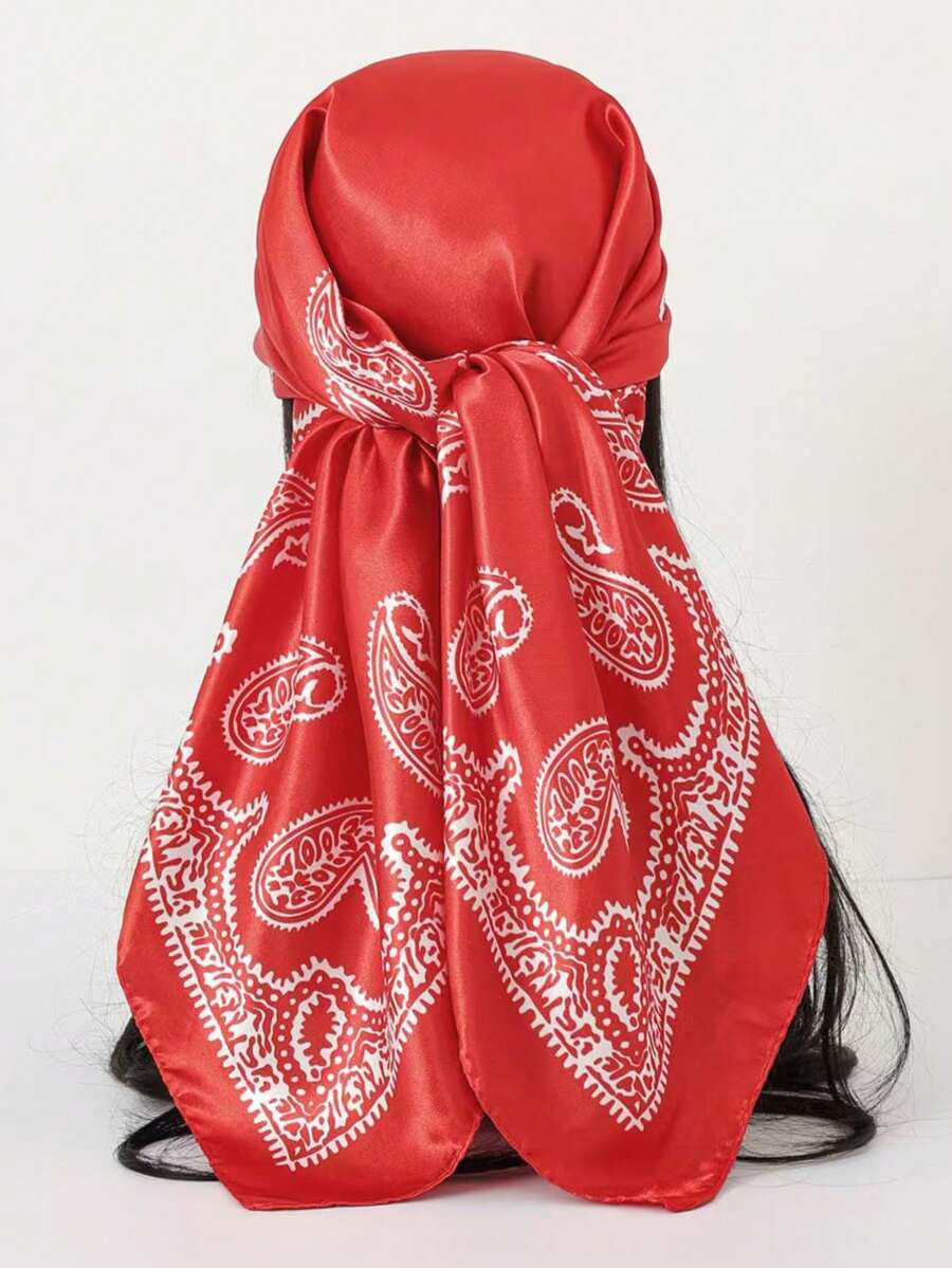 1 chiếc khăn choàng kiểu Bohemian in họa tiết, chất liệu giả satin, kích thước 90*90cm, khăn trùm đầu vuông chuyên nghiệp, khăn choàng nữ in họa tiết thanh lịch mới, thoáng khí, đa năng, phù hợp cho bãi biển, đường phố, hàng ngày, kỳ nghỉ, các dịp công sở. - Màu Đỏ Sâu - Xem 1