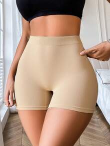 女士杏色无缝提臀塑形短裤，透气运动休闲舒适低腰三角裤，女士内衣 - 杏色 - 查看 3