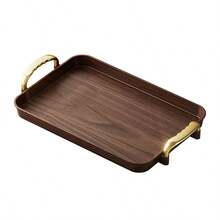 Bamboo Tray With Gold-Tone Handle, Christmas Decor Serving Tray Suitable For Coffee Table, Breakfast Food Tray, Coffee Table Tray, Large Kitchen & Living Room Home Decor Tray - Maroon - View 7