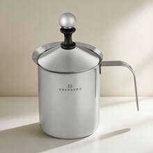 Stainless Steel Milk Frothing Pitcher With Lid, 400ml/800ml Milk Frother Jug With Handle For Coffee, Cappuccino & Latte - Silver - View 6
