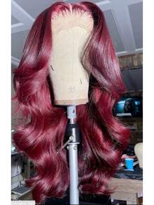 Tóc giả kiểu Bob pha trộn tóc người, ren trước 13x4, dài 26 inch, kiểu sóng nhẹ, mật độ 180%, ren trước trong suốt HD, tóc giả pha trộn tóc người, đã tỉa sẵn, dành cho nữ, mã 99J, màu đỏ tía. - S99J/BUG - Xem 4