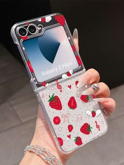 1pc Fashion Simple Matte PC Material Simple Cute Fruit Strawberry Element Folding Phone Case, Can Protect And Prevent Falling For: SamsungGalaxy Zflip 3/Zflip 4/Zflip 5/Zflip 6/Zflip 7/ Find N3 Flip/ Razr 50 Ultra/ Razr 60 Ultra/ 60/ Lola Razr 50/XiaomiMIX Flip/Galaxy Z Flip7 FE