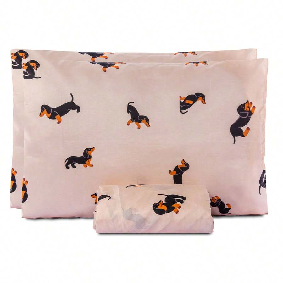 Standard Double Bed Sheet Set, 3 Pieces, Printed With Elastic, 180 Thread Count - 臘腸犬 - 查看 1