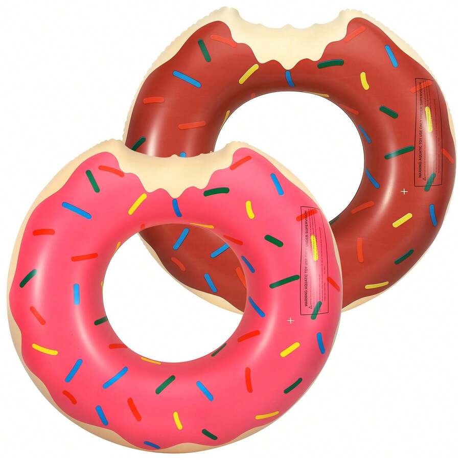 充气甜甜圈泳池漂浮垫，趣味沙滩游泳派对玩具夏季游泳漂浮圈，充气可爱图案泳池泳圈 - 彩色 - 查看 1