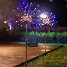 Luces solares tipo fuegos artificiales, 8 modos IP65, decoración solar para exteriores con estaca para iluminación de paisaje, patio, camino, patio trasero, 420/300/200/60 LED (blanco cálido/multicolor) - Multicolor - Ver 8