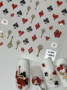 1 pieza Pegatina de arte de uñas 5D, diseño de candado y llave, decoración de uñas con corazón de rosa, conejo de San Valentín, pegatina de arte de uñas DIY - Multicolor - Ver 5
